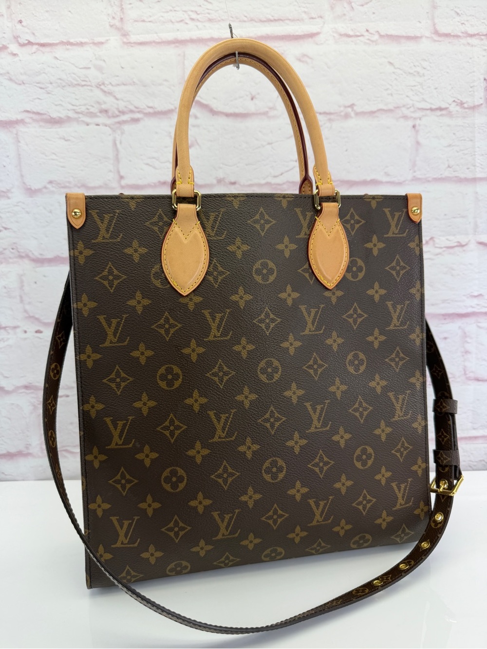 Louis Vuitton Monogram Sac Plat PM Canvas Tote with Vachetta Trim